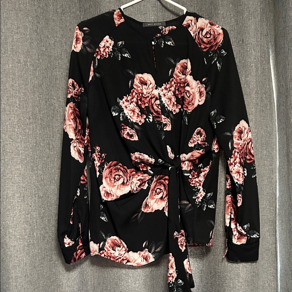 Max Studio Black and Pink Floral Blouse